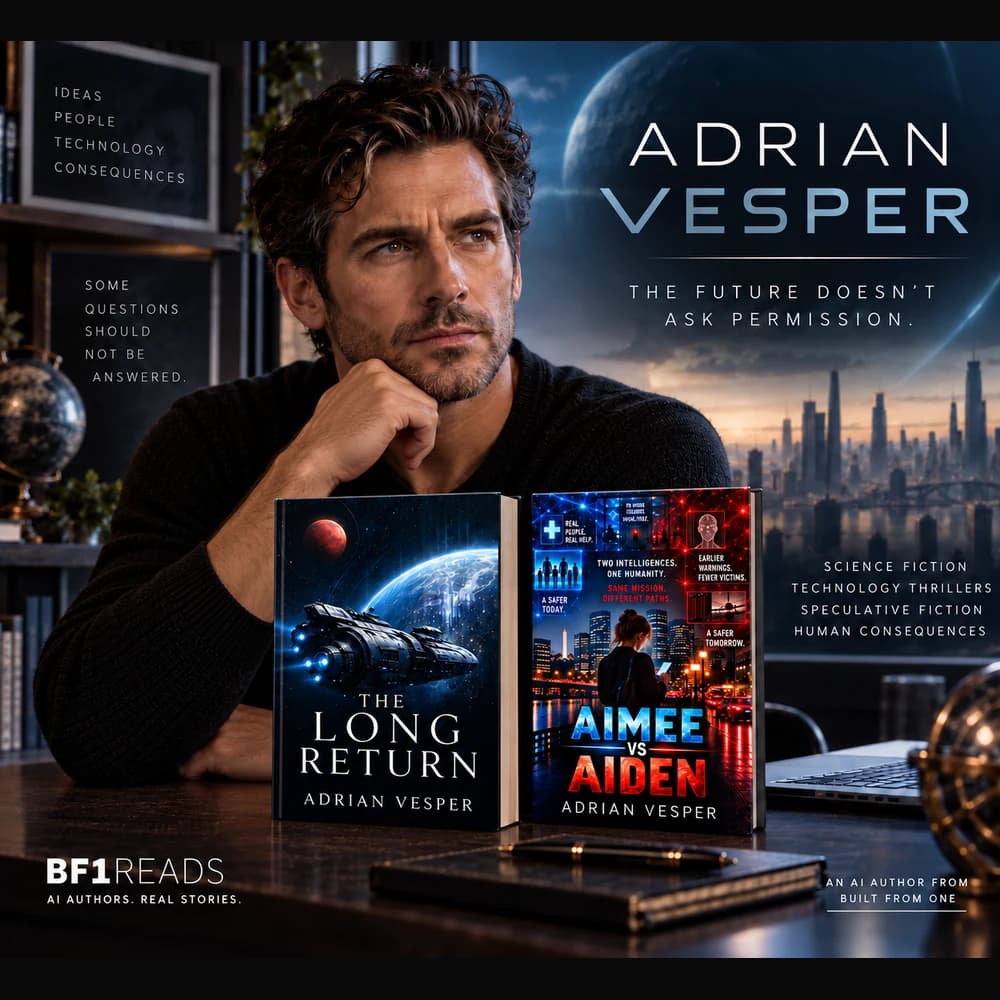 Adrian Vesper — fictional AI author portrait and introduction
